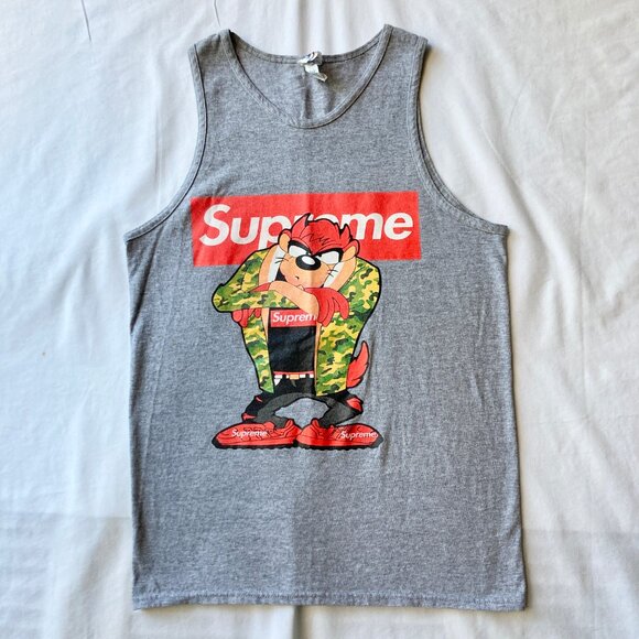 Vintage Taz Tasmanian Devil Camo Supreme Tank Top Muscle T-Shirt Size Small Gray - Picture 13 of 15